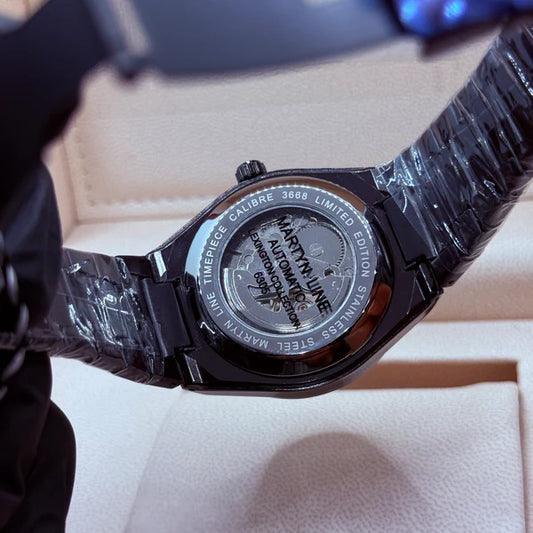 Black Automatic Skeleton Watch – Stainless Steel Chain