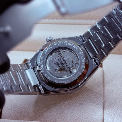 Automatic Skeleton Watch – Black Dial & Silver Bracelet