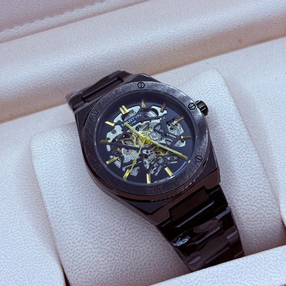 Black Automatic Skeleton Watch – Stainless Steel Chain